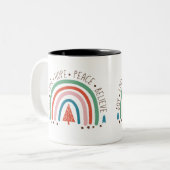Boho KerstregenboogMok | Vrede van Joy Love Hope Tweekleurige Koffiemok (Voorkant links)