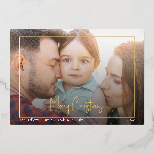 Boho Kerstscript Horizontale bedorven foto Gold Folie Feestdagenkaart (Voorkant)