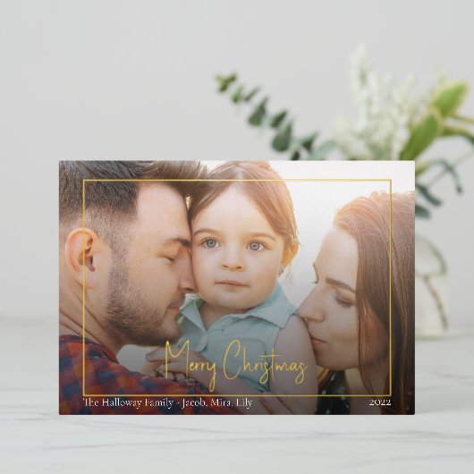 Boho Kerstscript Horizontale bedorven foto Gold Folie Feestdagenkaart (Staand Voorkant)