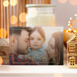 Boho Kerstscript Horizontale bedorven foto Gold Folie Feestdagenkaart