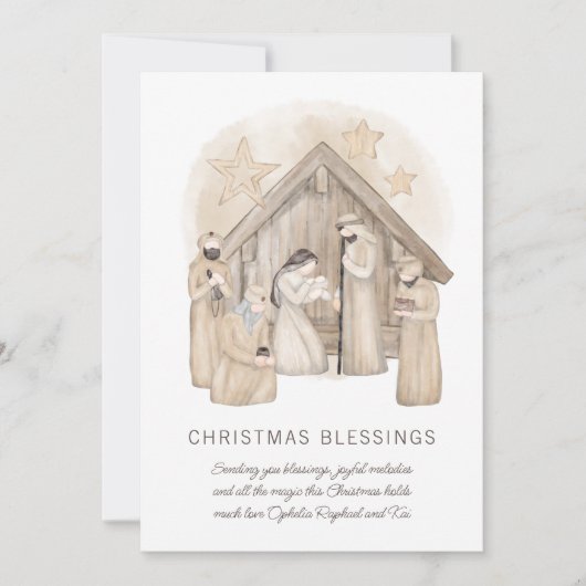 Boho Kerststal Scene Kerstdag Kaart (Voorkant)