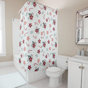 Boho Kerststijl Floral Candy Canes Douchegordijn