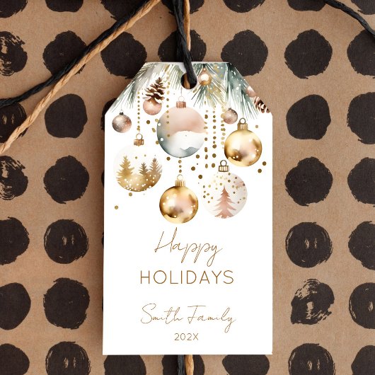 Boho Kerstvakantie besneeuwde dennen gouden ballet Cadeaulabel