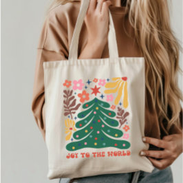 Boho kerstvreugde voor de wereld tote bag