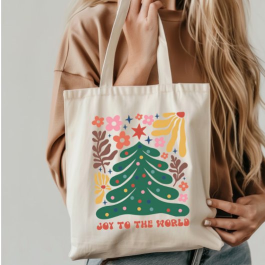 Boho kerstvreugde voor de wereld tote bag