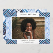 Boho kerstWaterverf Tiles | Blauw | Foto Feestdagenkaart (Voorkant / Achterkant)