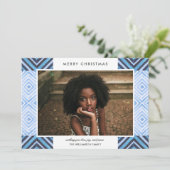 Boho kerstWaterverf Tiles | Blauw | Foto Feestdagenkaart (Staand voorkant)