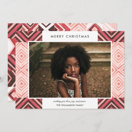 Boho kerstWaterverf Tiles | Rood | Foto Feestdagenkaart (Voorkant / Achterkant)