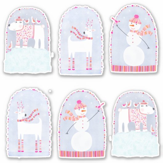 Boho KerstWinter Deer Beer en Snowman Sticker (Voorkant)