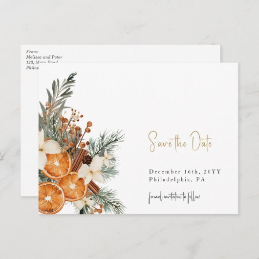 Boho Kerstwinter red de datum briefkaart (Voorkant / Achterkant)