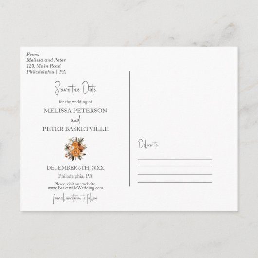 Boho Kerstwinter red de datum briefkaart (Achterkant)