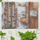 Boho Keuken Interieur Waterverf met Open Planken Theedoek (Gevouwen)