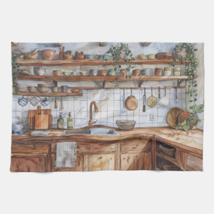 Boho Keuken Interieur Waterverf met Open Planken Theedoek