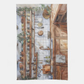 Boho Keuken Interieur Waterverf met Open Planken Theedoek (Verticaal)