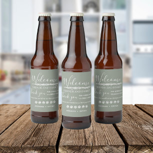 Boho Khaki Groen Welkom Op Onze Bruiloft Bier Etiket