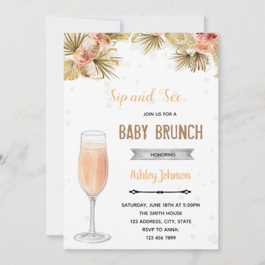 Boho kijk, nip en brunchfeest kaart (Voorkant)