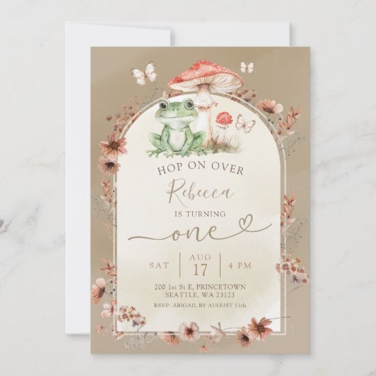 Boho Kikker en Paddestoel Verjaardag Wildbloem Kaart (Voorkant)