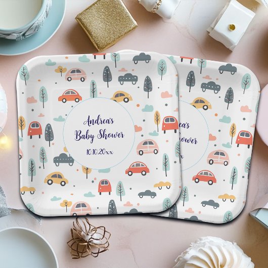 Boho Kinder auto's, bomen en wolken Patroon Baby s Papieren Bordje
