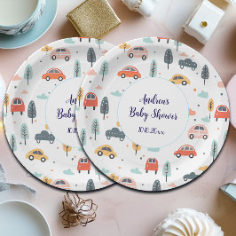 Boho Kinder auto's, bomen en wolken Patroon Baby s Papieren Bordje