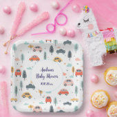 Boho Kinder auto's, bomen en wolken Patroon Baby s Papieren Bordje (Feest)