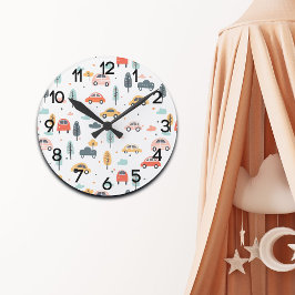 Boho Kinder auto's, bomen en wolken patroon kweker Ronde Klok