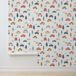 Boho Kinder auto's, bomen en wolkenpatronen Behang