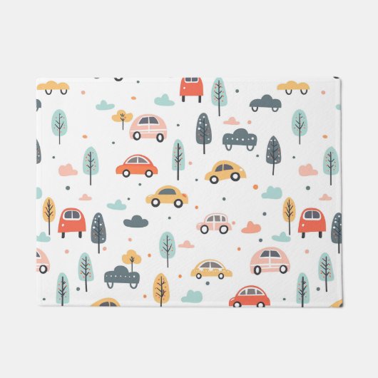 Boho Kinder auto's, bomen en wolkenpatronen Deurmat (Voorkant)