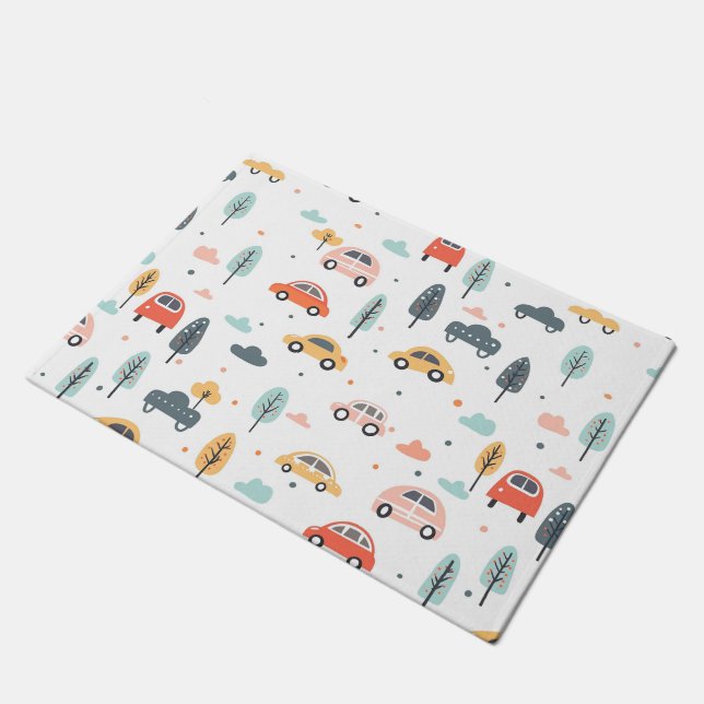 Boho Kinder auto's, bomen en wolkenpatronen Deurmat (Schuin)