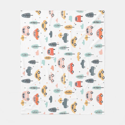 Boho Kinder auto's, bomen en wolkenpatronen Fleece Deken (Voorkant)