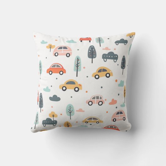 Boho Kinder auto's, bomen en wolkenpatronen Kussen (Achterkant)