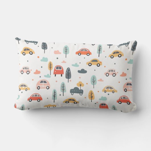 Boho Kinder auto's, bomen en wolkenpatronen Kussen (Achterkant)
