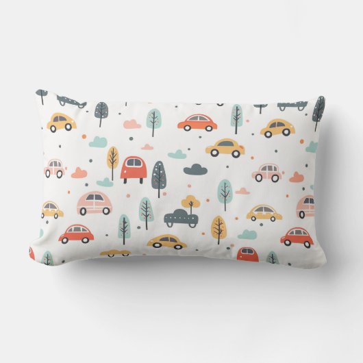 Boho Kinder auto's, bomen en wolkenpatronen Kussen (Voorkant)
