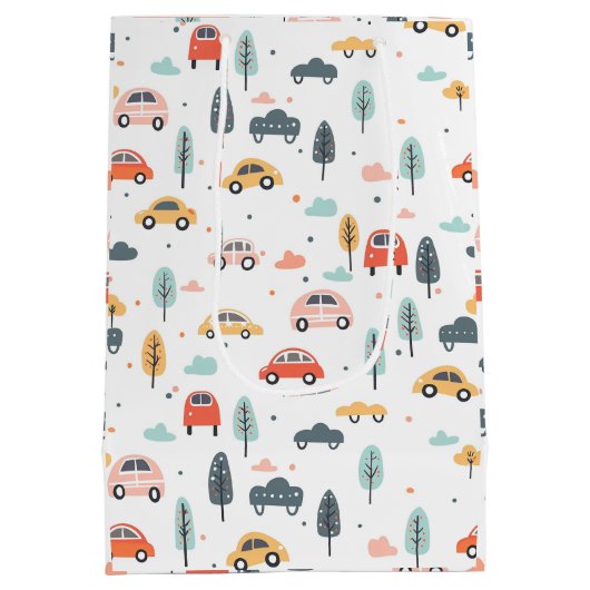 Boho Kinder auto's, bomen en wolkenpatronen Medium Cadeauzakje (Achterkant)