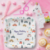 Boho Kinder Auto's, Bomen & Wolken Patroon Verjaar Papieren Bordje (Feest)