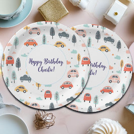 Boho Kinder Auto's, Bomen & Wolken Patroon Verjaar Papieren Bordje