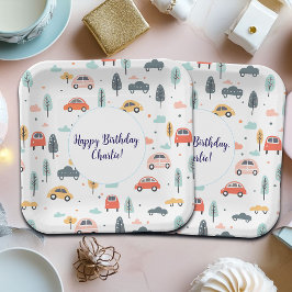 Boho Kinder Auto's, Bomen & Wolken Patroon Verjaar Papieren Bordje