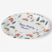 Boho Kinder Auto's, Bomen & Wolken Patroon Verjaar Papieren Bordje (Gekanteld)