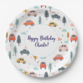 Boho Kinder Auto's, Bomen & Wolken Patroon Verjaar Papieren Bordje (Voorkant)