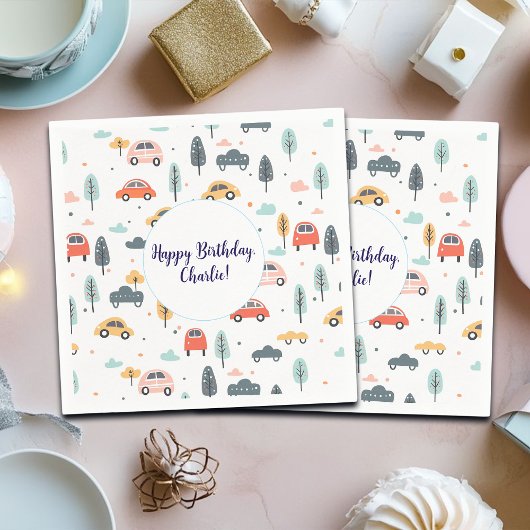 Boho Kinder Auto's, Bomen & Wolken Patroon Verjaar Servet