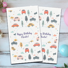 Boho Kinder Auto's, Bomen & Wolken Patroon Verjaar Servet
