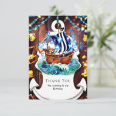 Boho Kinder Avontuur Piraat Verjaardag Bedankkaart (Staand voorkant)