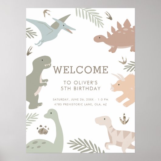 Boho Kinder Dinosaur-Theme Birthday Sign Poster (Voorkant)