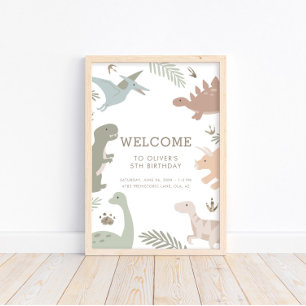 Boho Kinder Dinosaur-Theme Birthday Sign Poster