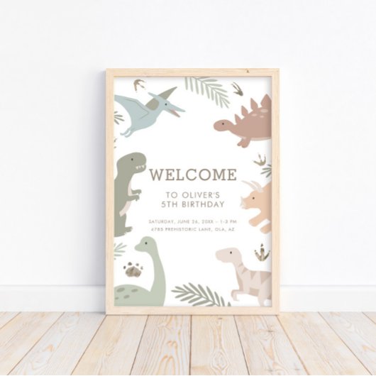 Boho Kinder Dinosaur-Theme Birthday Sign Poster