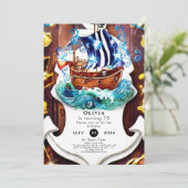 Boho Kinderavontuur Pirate Verjaardag Kaart (Staand voorkant)