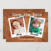 Boho kinderfoto's bewaar de datum vintage hout kaart (Voorkant / Achterkant)