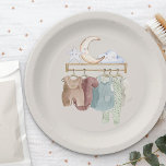 Boho kinderkamer babykleding Geslacht Neutraal Papieren Bordje<br><div class="desc">Boho kwekerij thema papieren borden. Dit genderneutrale baby shower ontwerp heeft kinderdagverblijf illustratie van babykleding met maanster en wolk ornamenten. Waterverf ontwerp in rustieke aardetinten en gedempte kleuren. Blader door mijn Boho Nursery baby shower collectie voor het coördineren van uitnodigingen, briefpapier en de dag van het evenement decor, of stuur...</div>