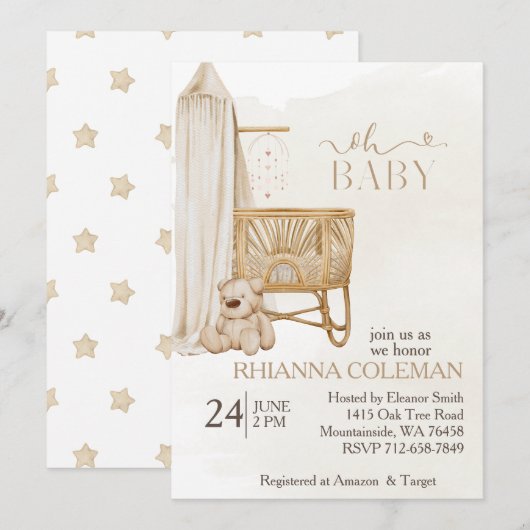 Boho kinderkamer teddybeer babyshower  kaart (Voorkant / Achterkant)