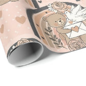 Boho kinderkamer teddyberen met regenbogen - Aards Cadeaupapier (Rol Hoek)