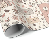 Boho kinderkamer teddyberen met regenbogen - Aards Cadeaupapier (Rol Hoek)